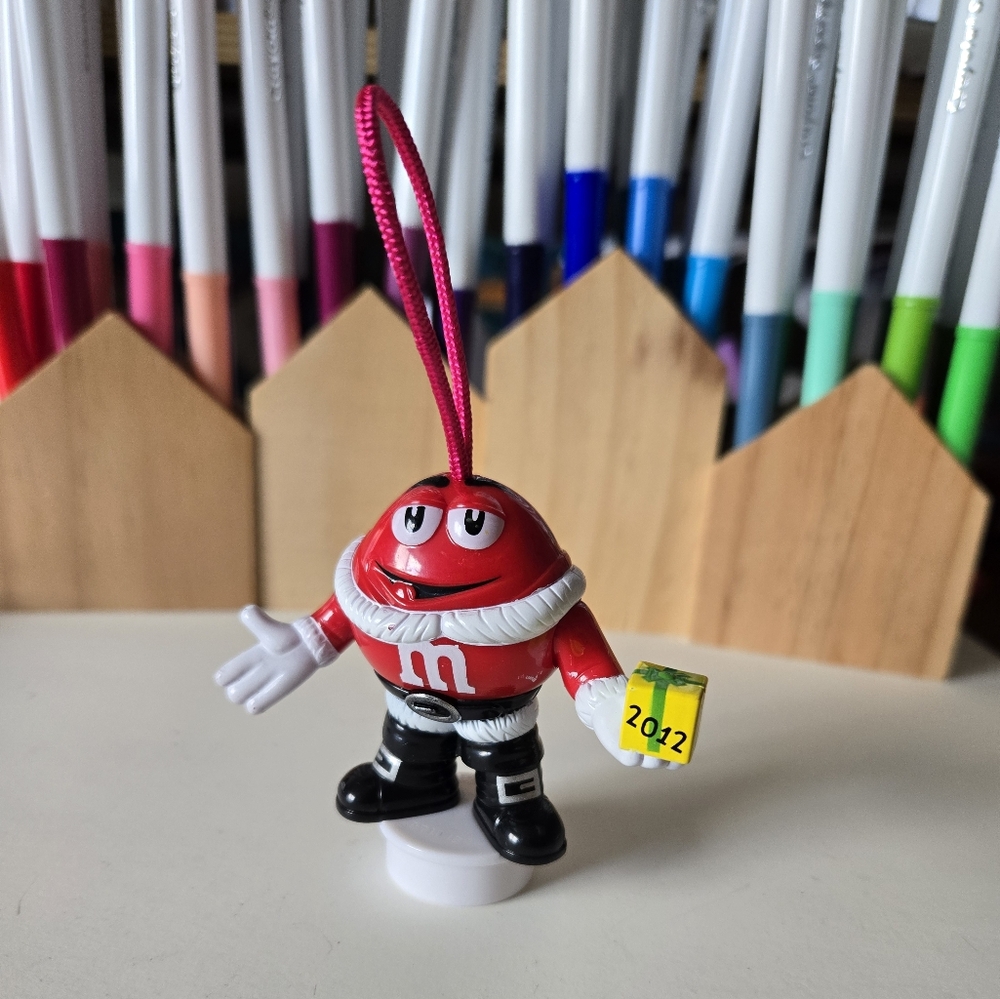 M&M Red Christmas Tree Ornament 2012 Present Collectible Plastic Gift Holiday
